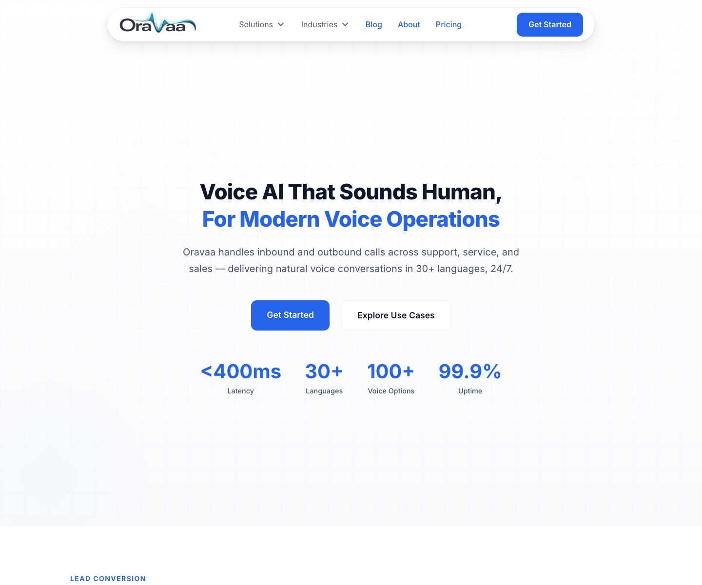 Oravaa landing page screenshot