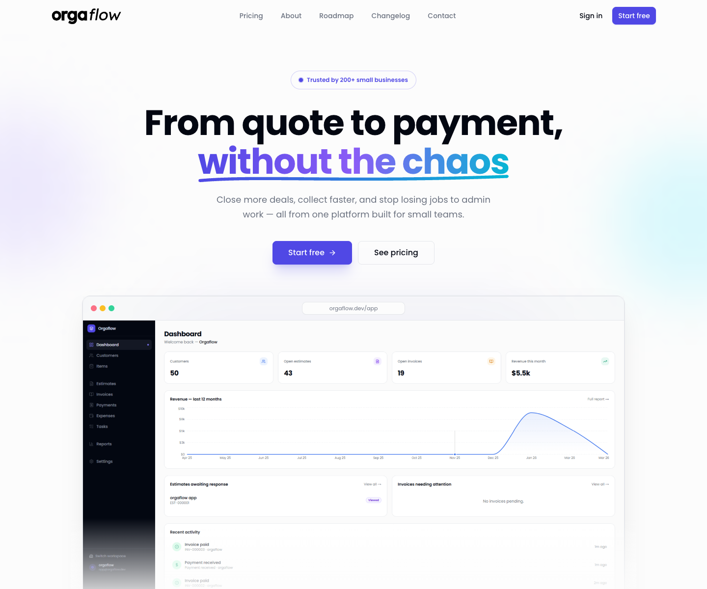 orgaflow landing page screenshot
