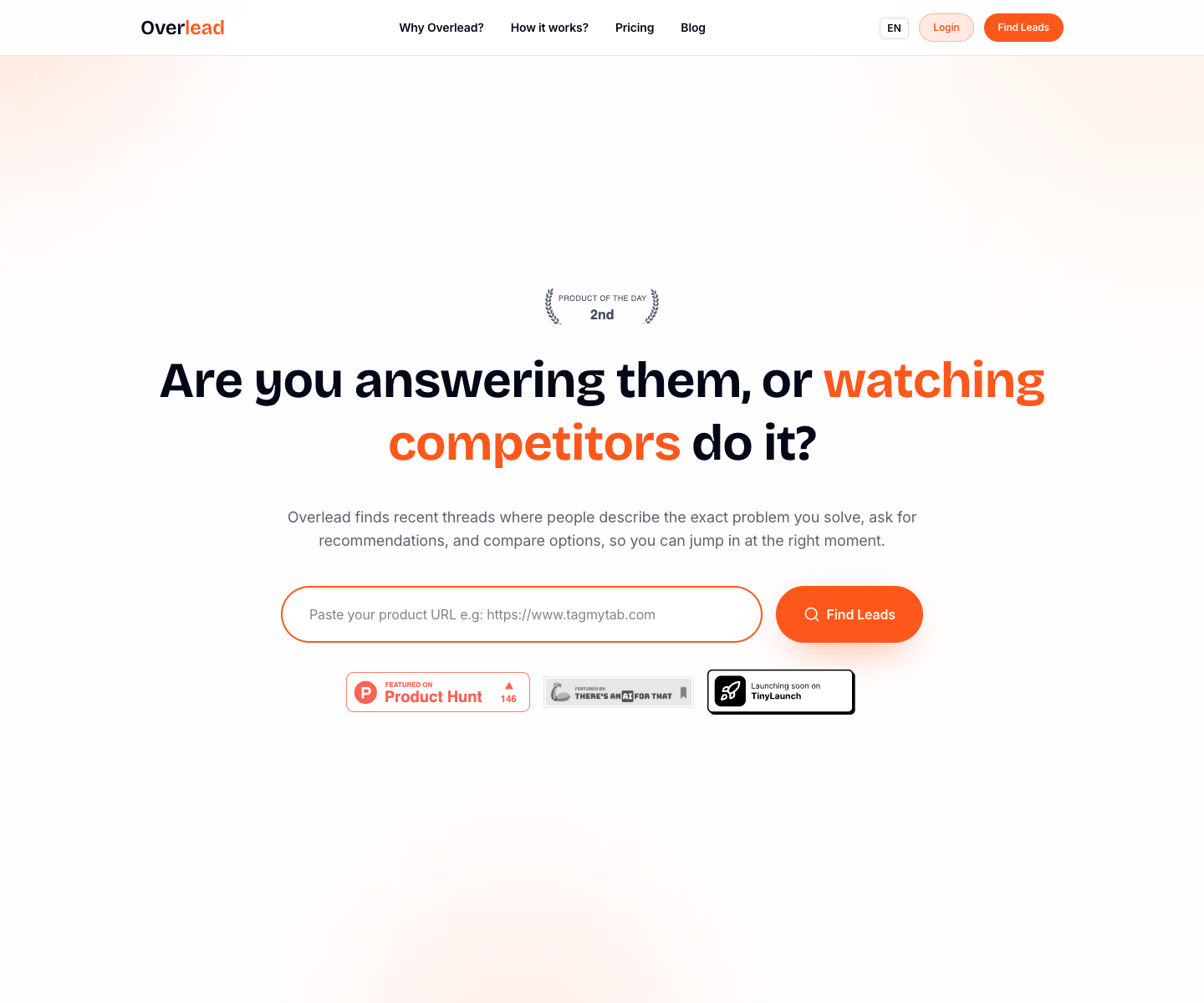 Overlead landing page screenshot