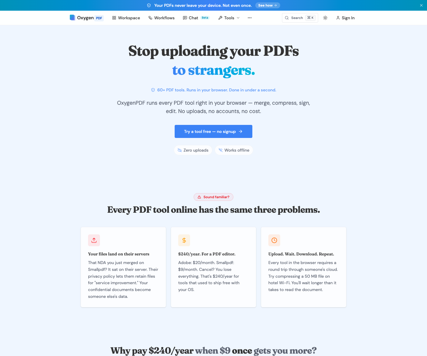 OxygenPDF landing page screenshot