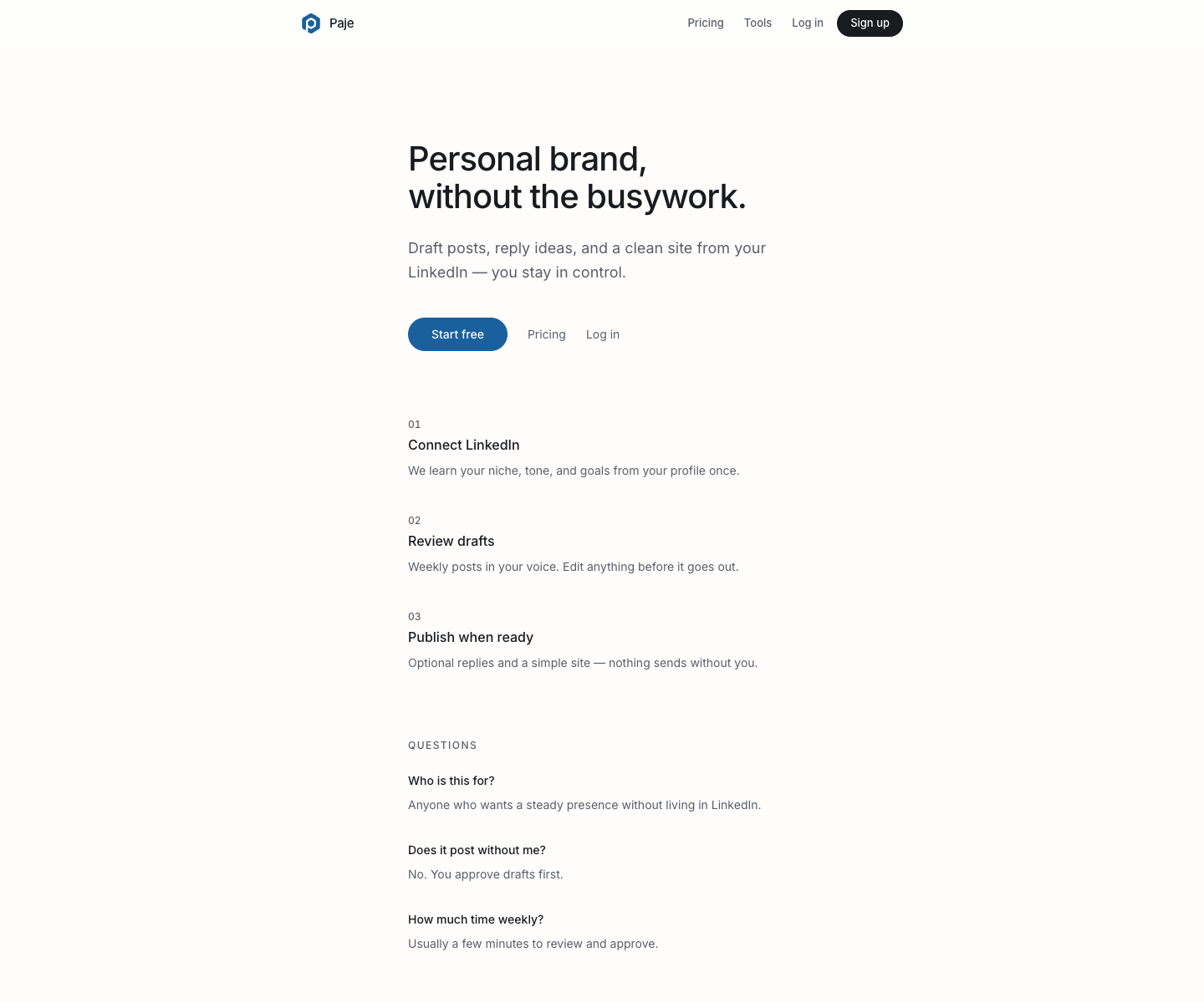 Paje.ai landing page screenshot