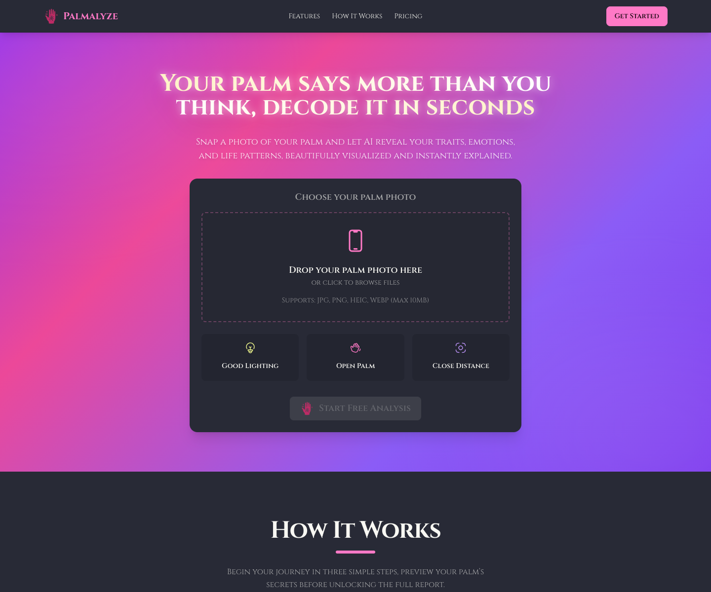 Palmalyze landing page screenshot