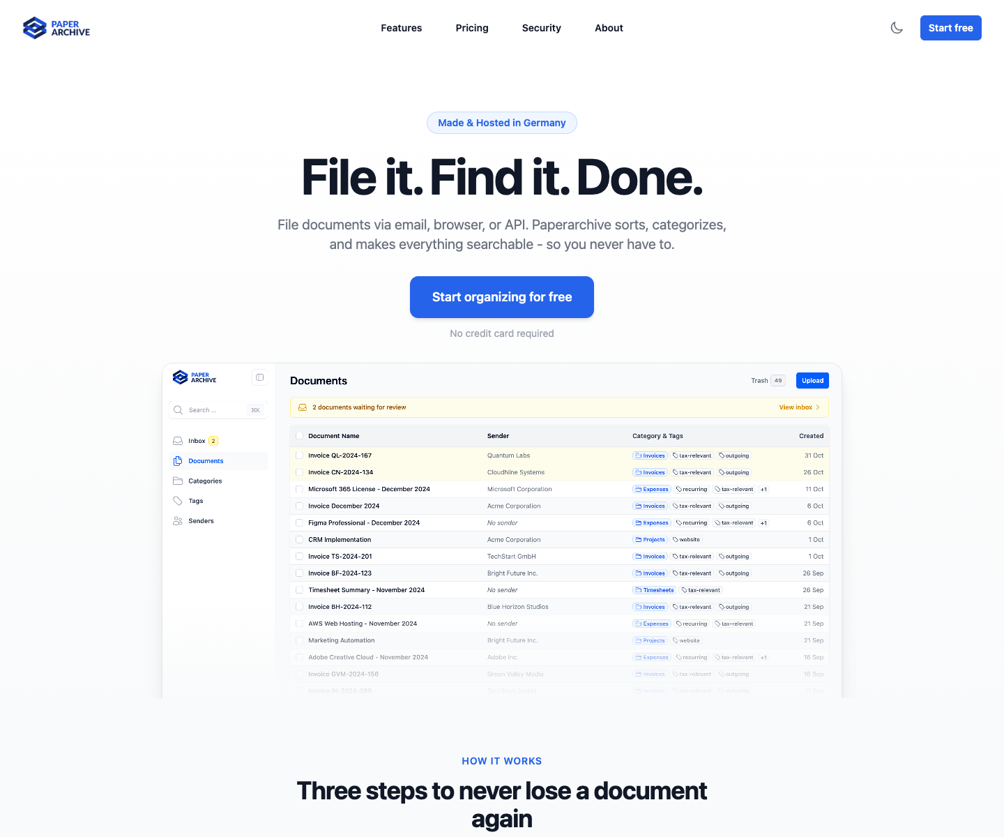 Paperarchive landing page screenshot