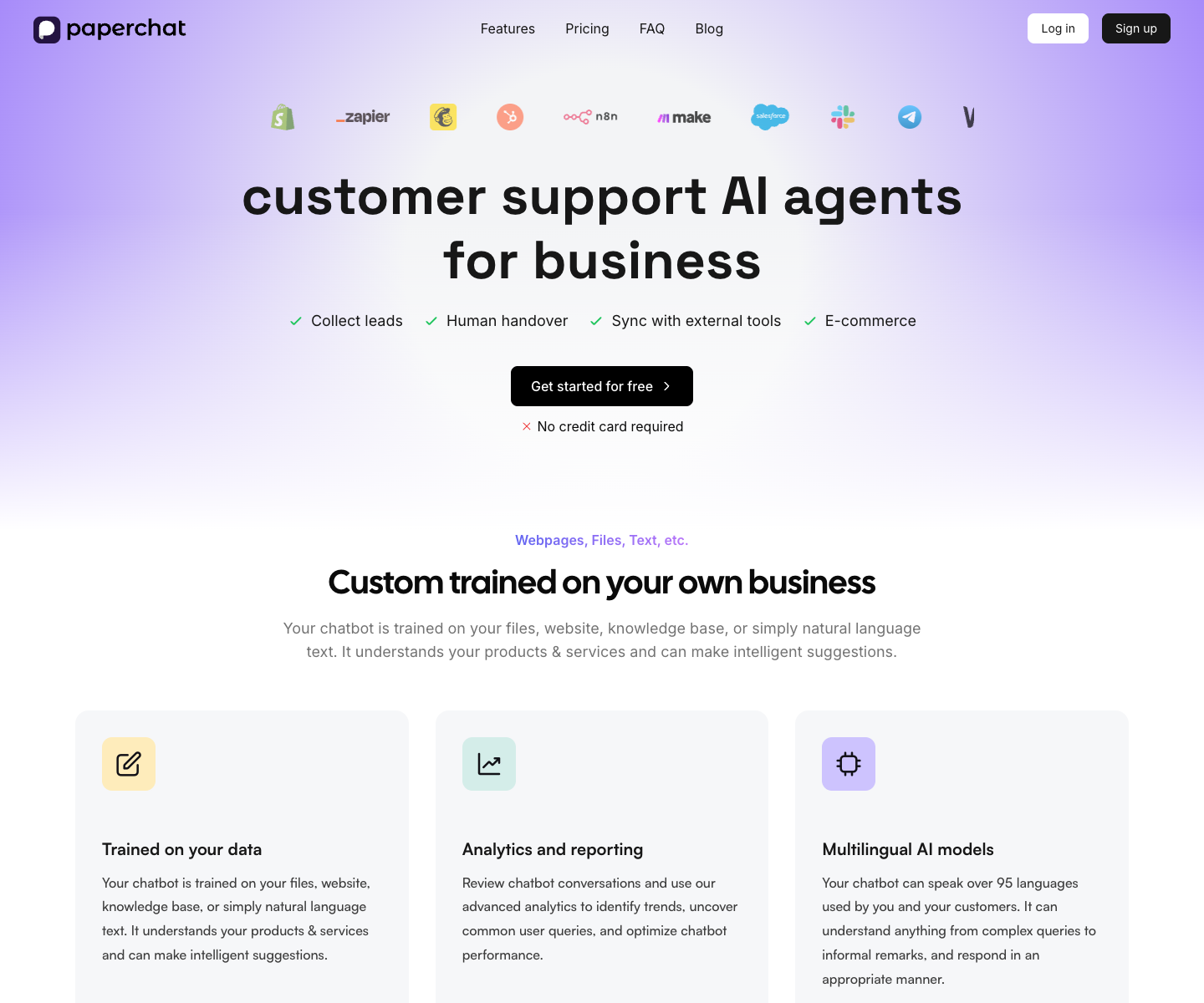 Paperchat landing page screenshot