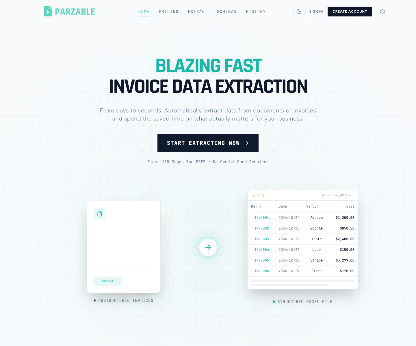 Parzable landing page screenshot
