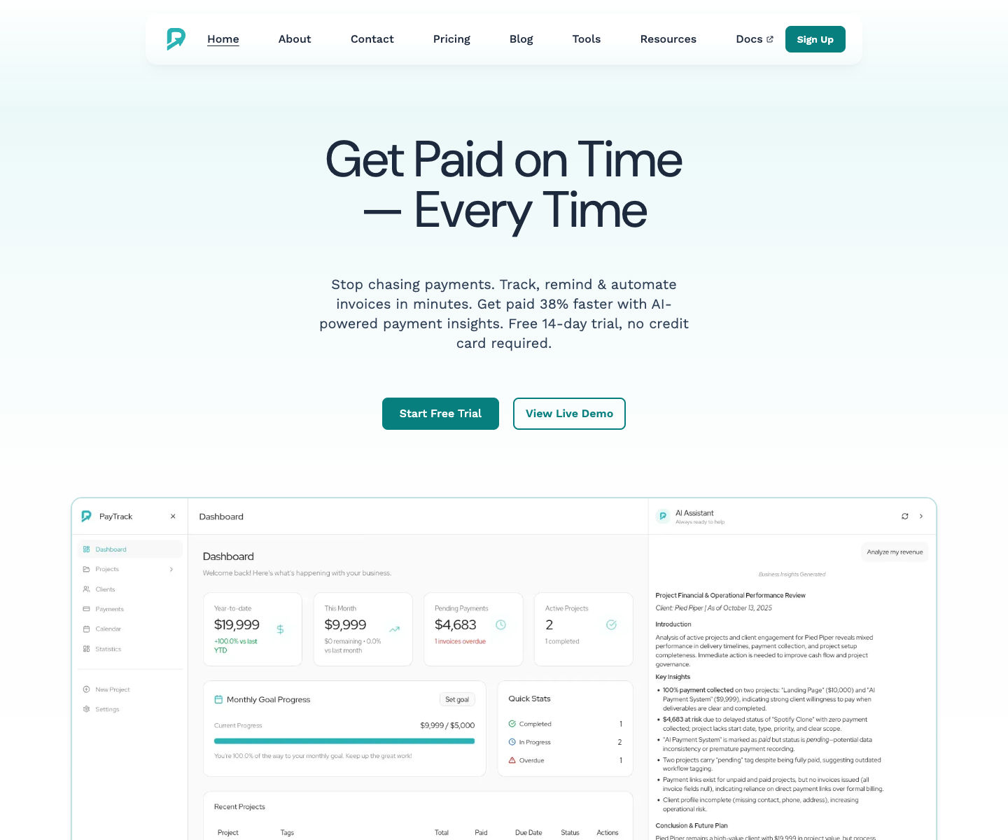 PayTrack landing page screenshot