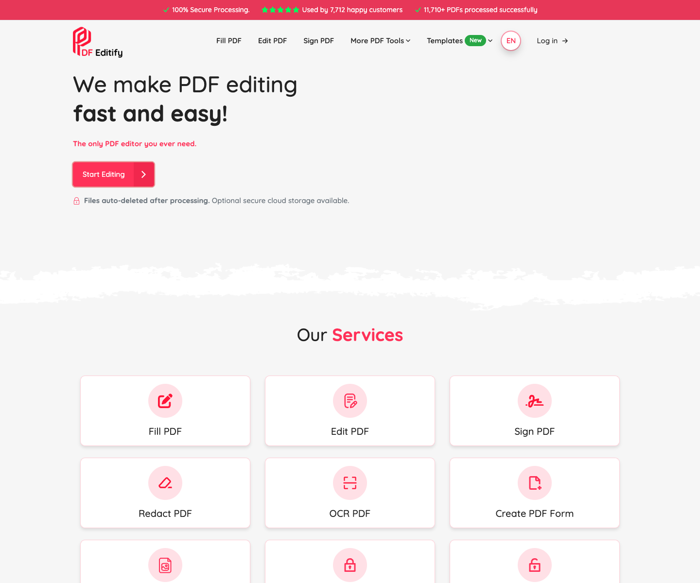 PDF Editify landing page screenshot