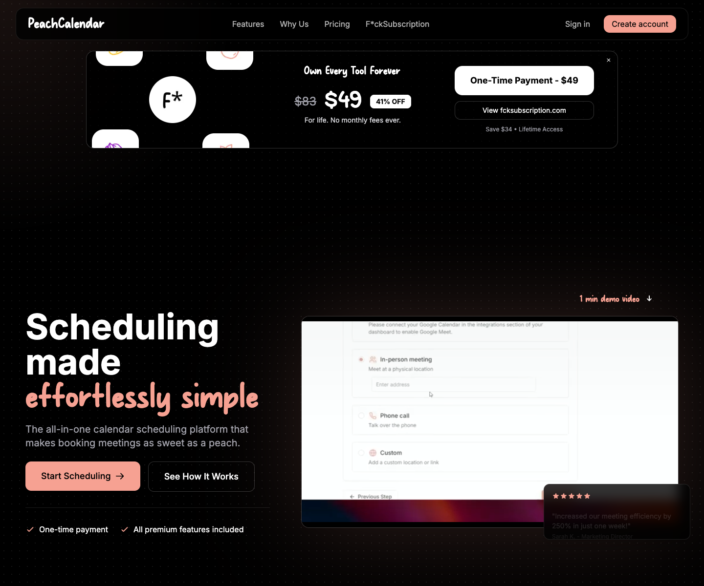 PeachCalendar landing page screenshot