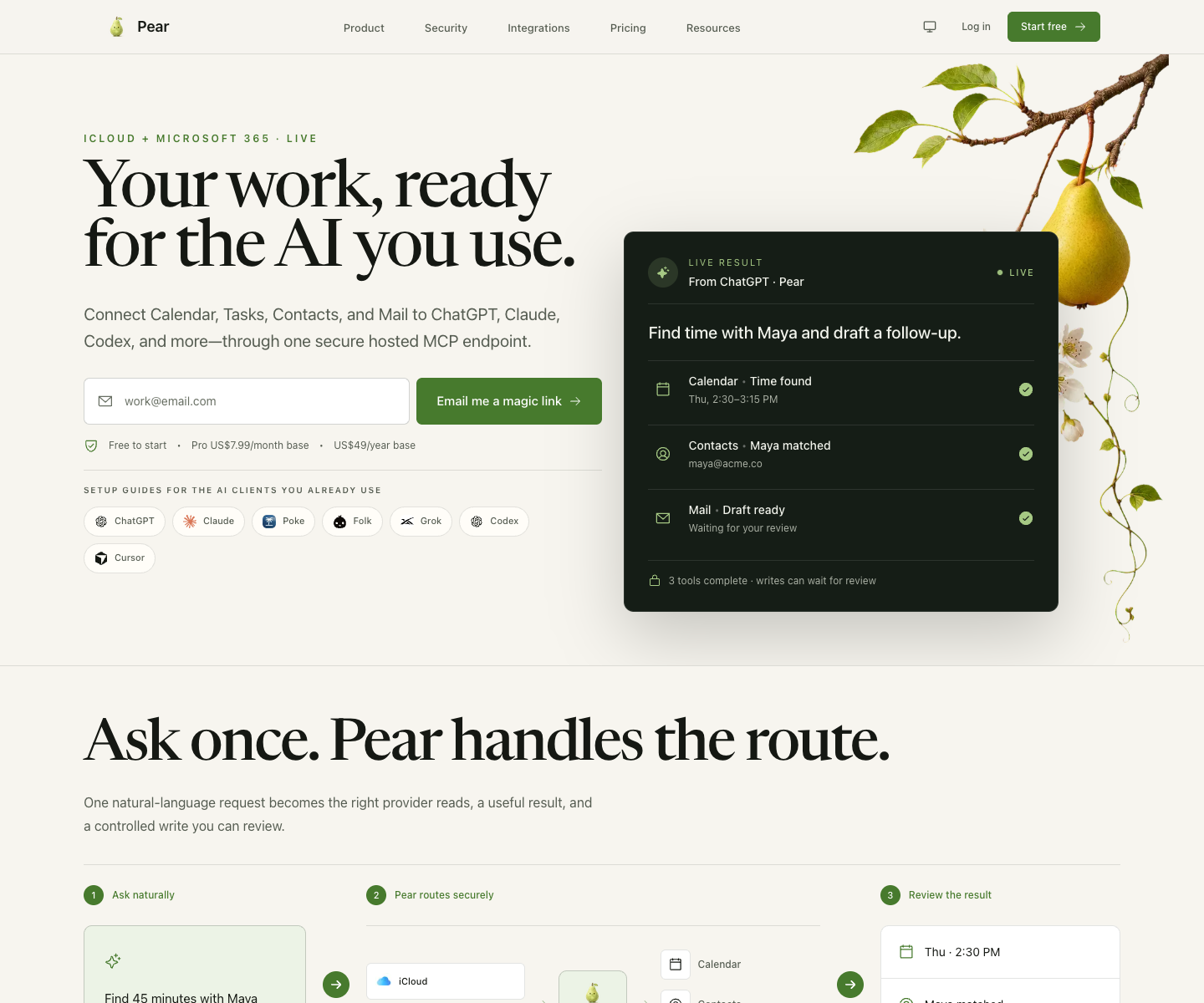 Pear MCP landing page screenshot