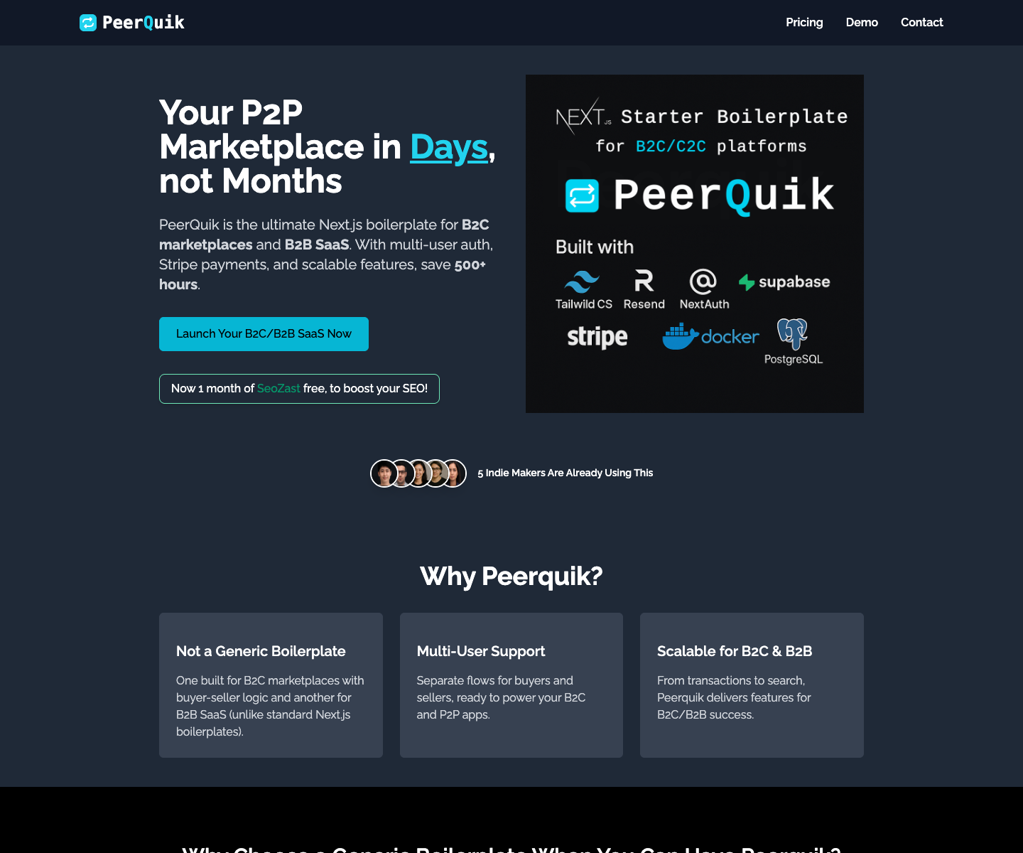 Peerquik landing page screenshot