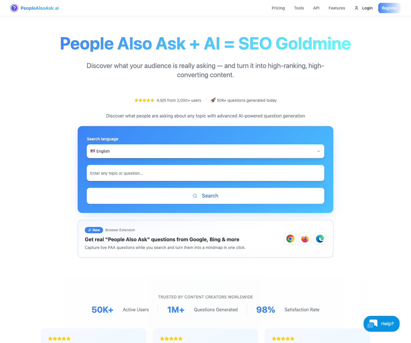 PeopleAlsoAsk.ai landing page screenshot