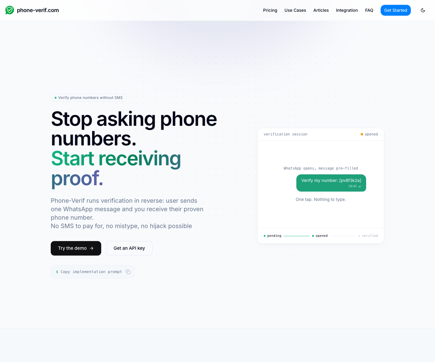 Phone-verif landing page screenshot