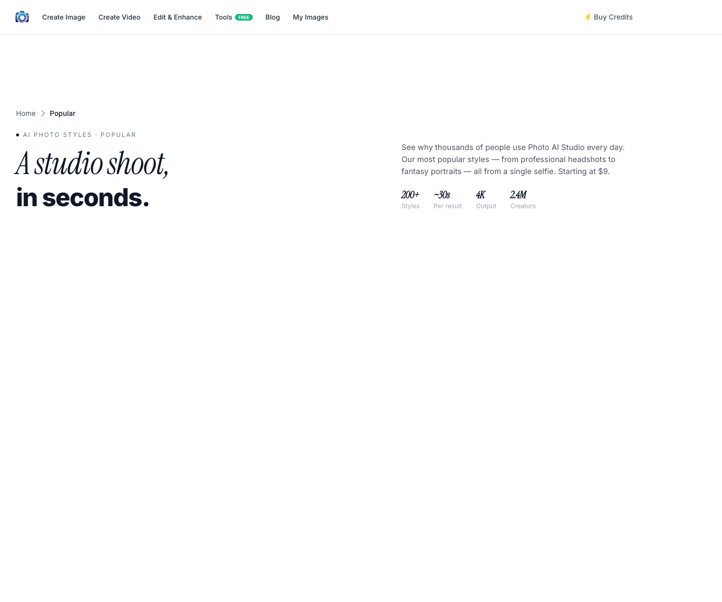 PHOTO AI STUDIO landing page screenshot
