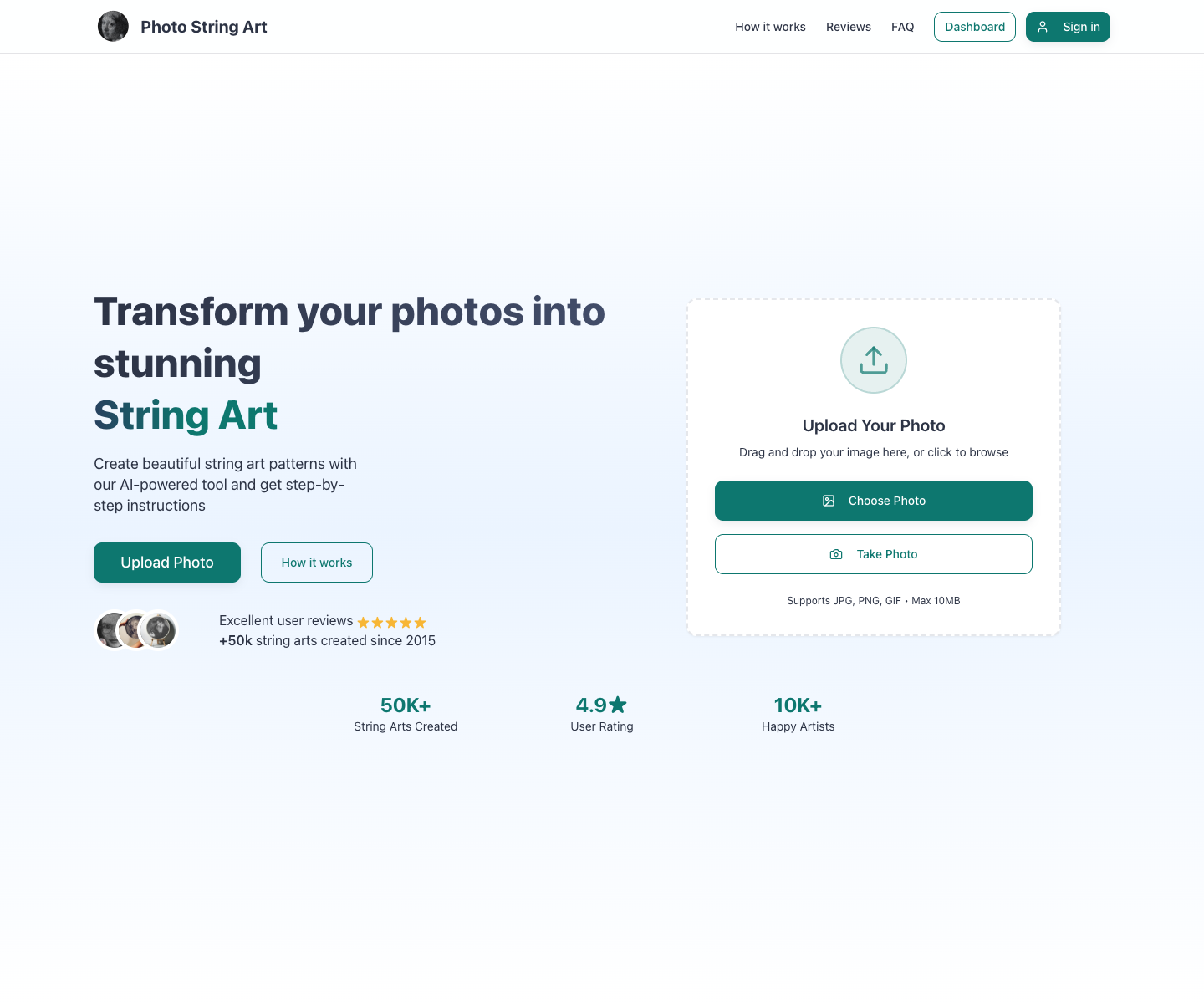 Photo String Art landing page screenshot