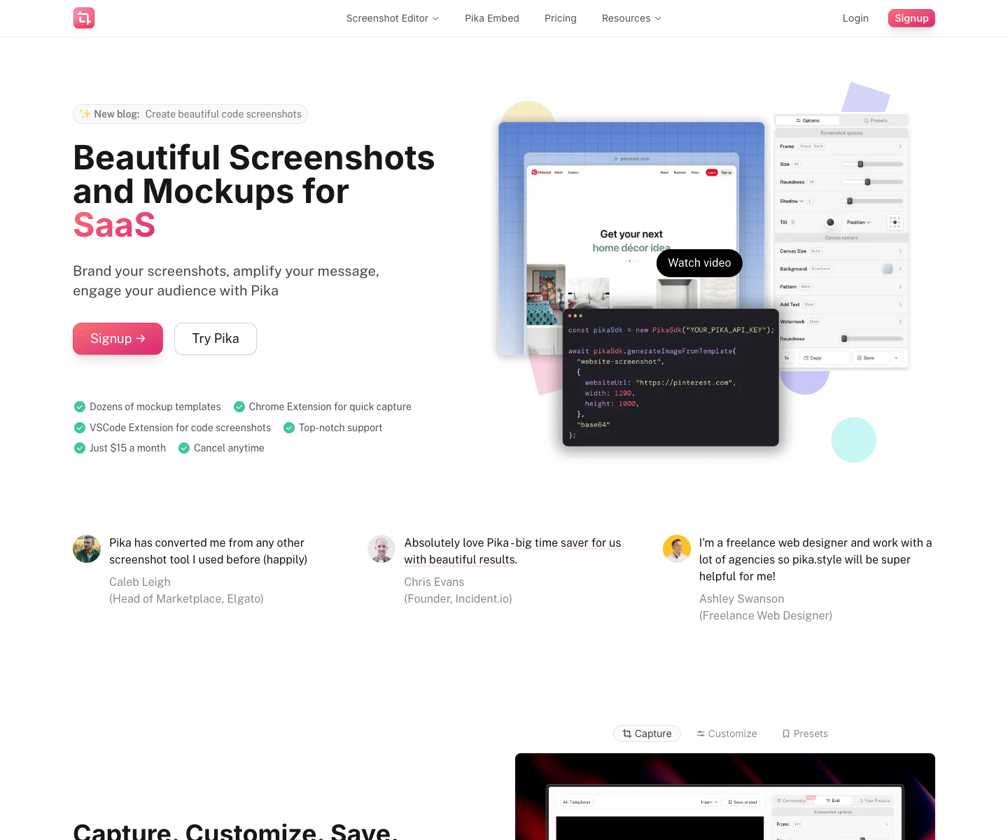 Pika.style landing page screenshot