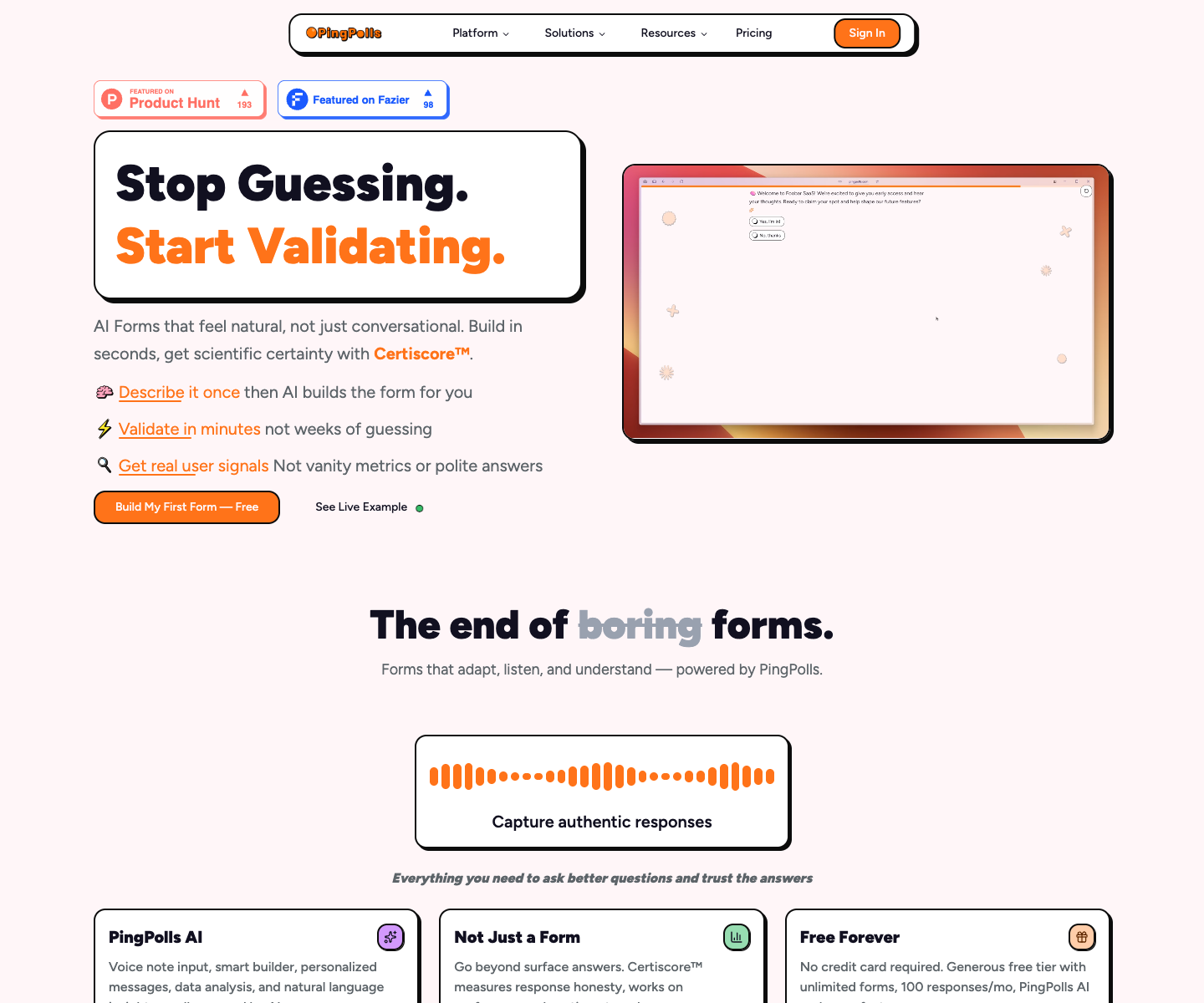 PingPolls landing page screenshot