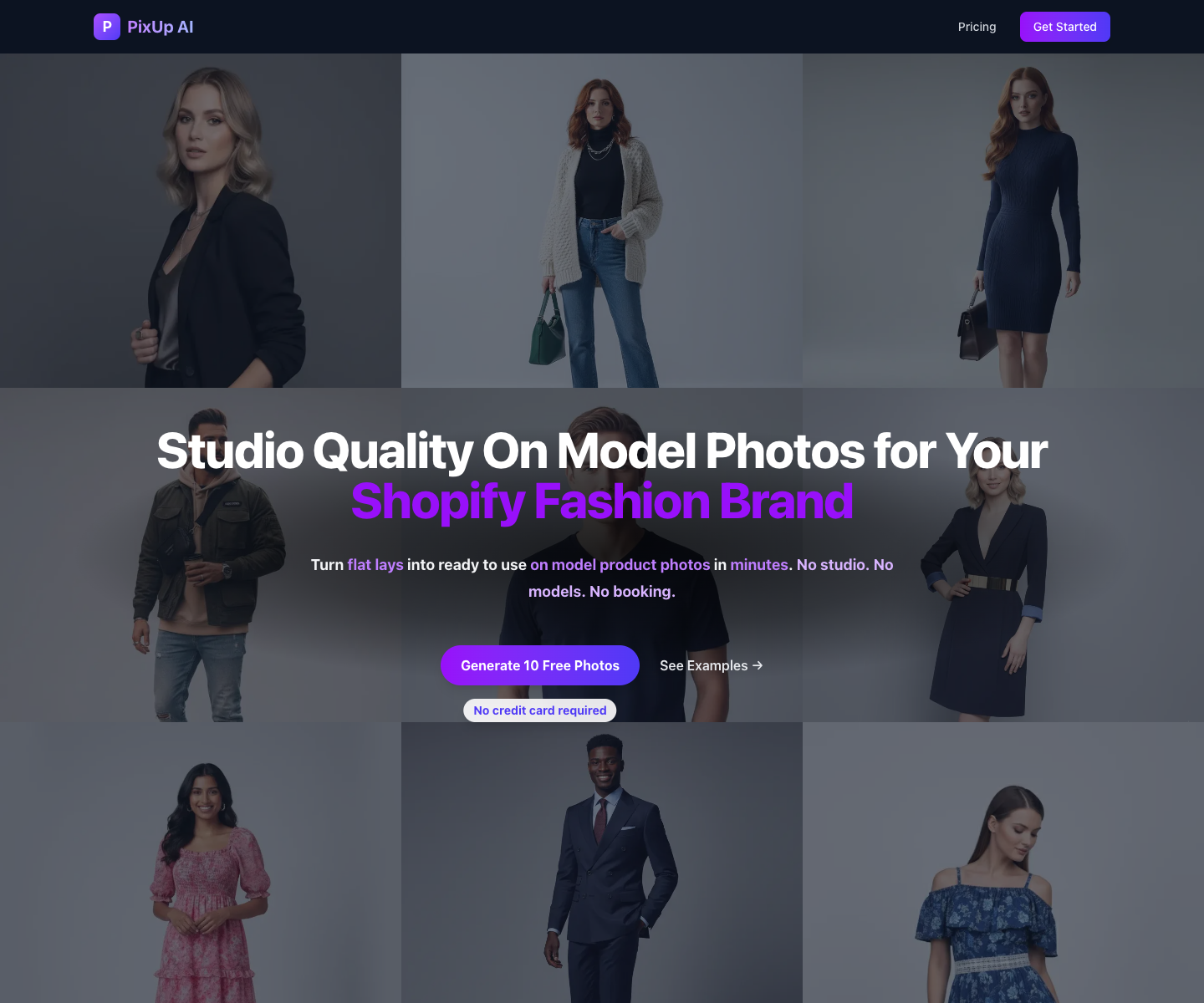PixUp AI landing page screenshot