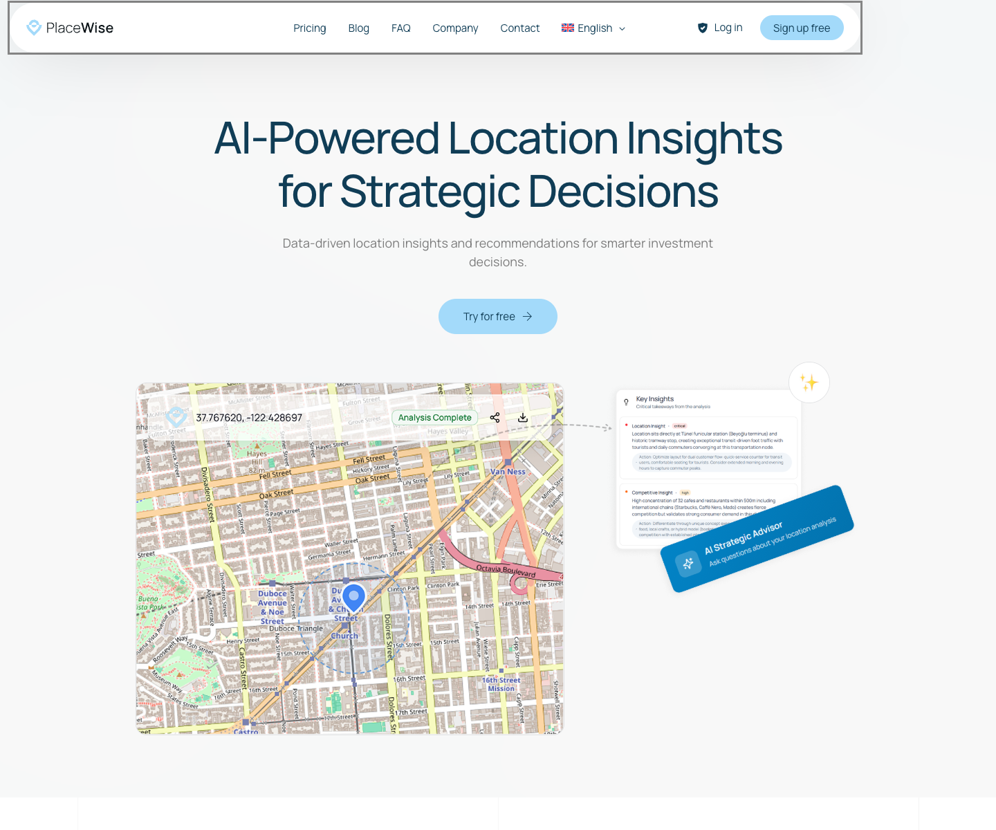 PlaceWiseAI landing page screenshot