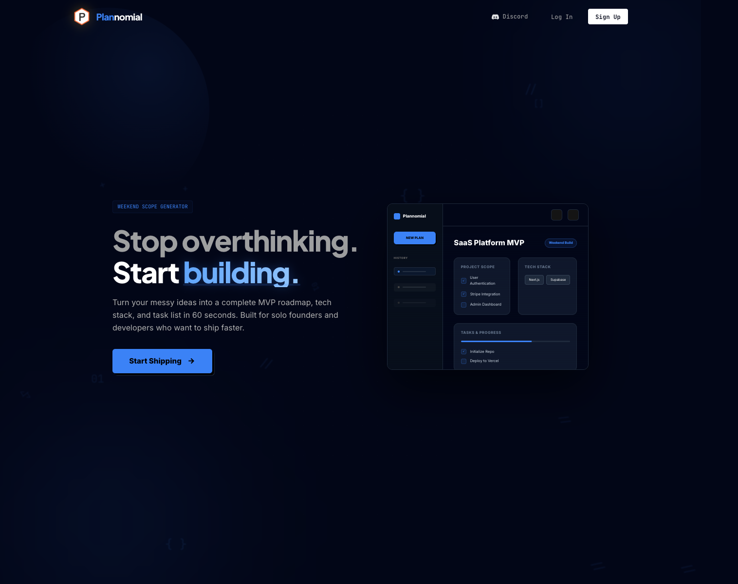 Plannomial landing page screenshot