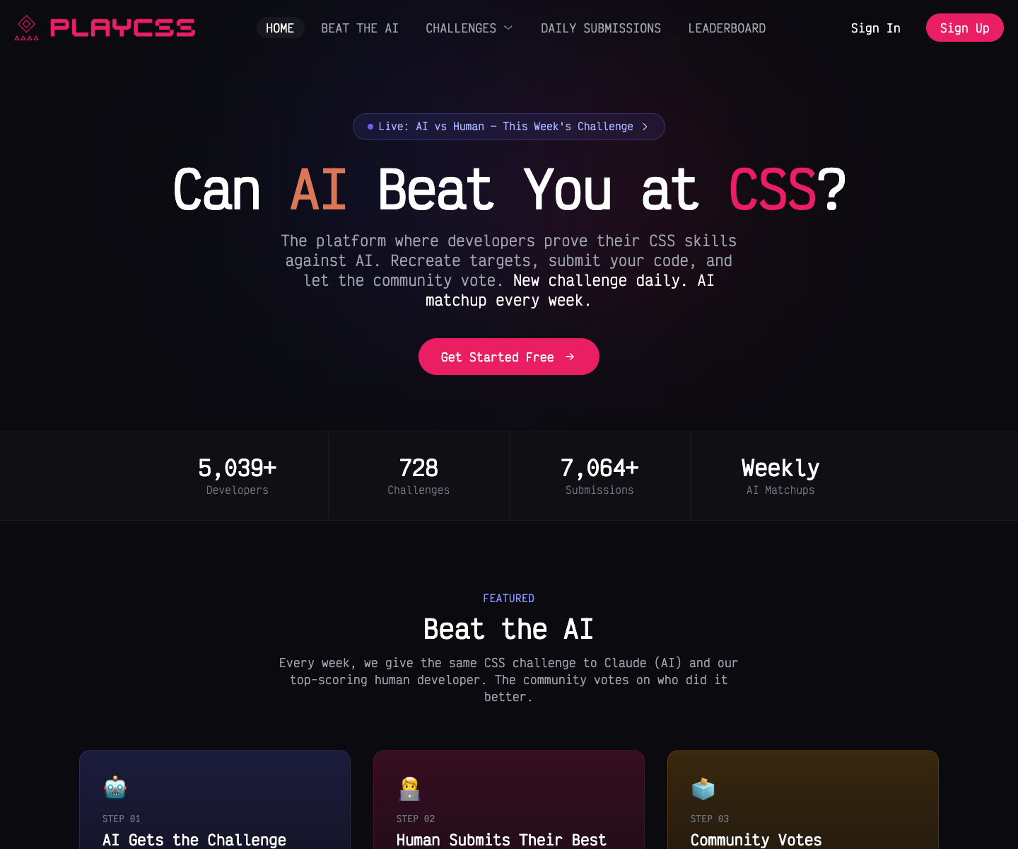 PLAYCSS landing page screenshot