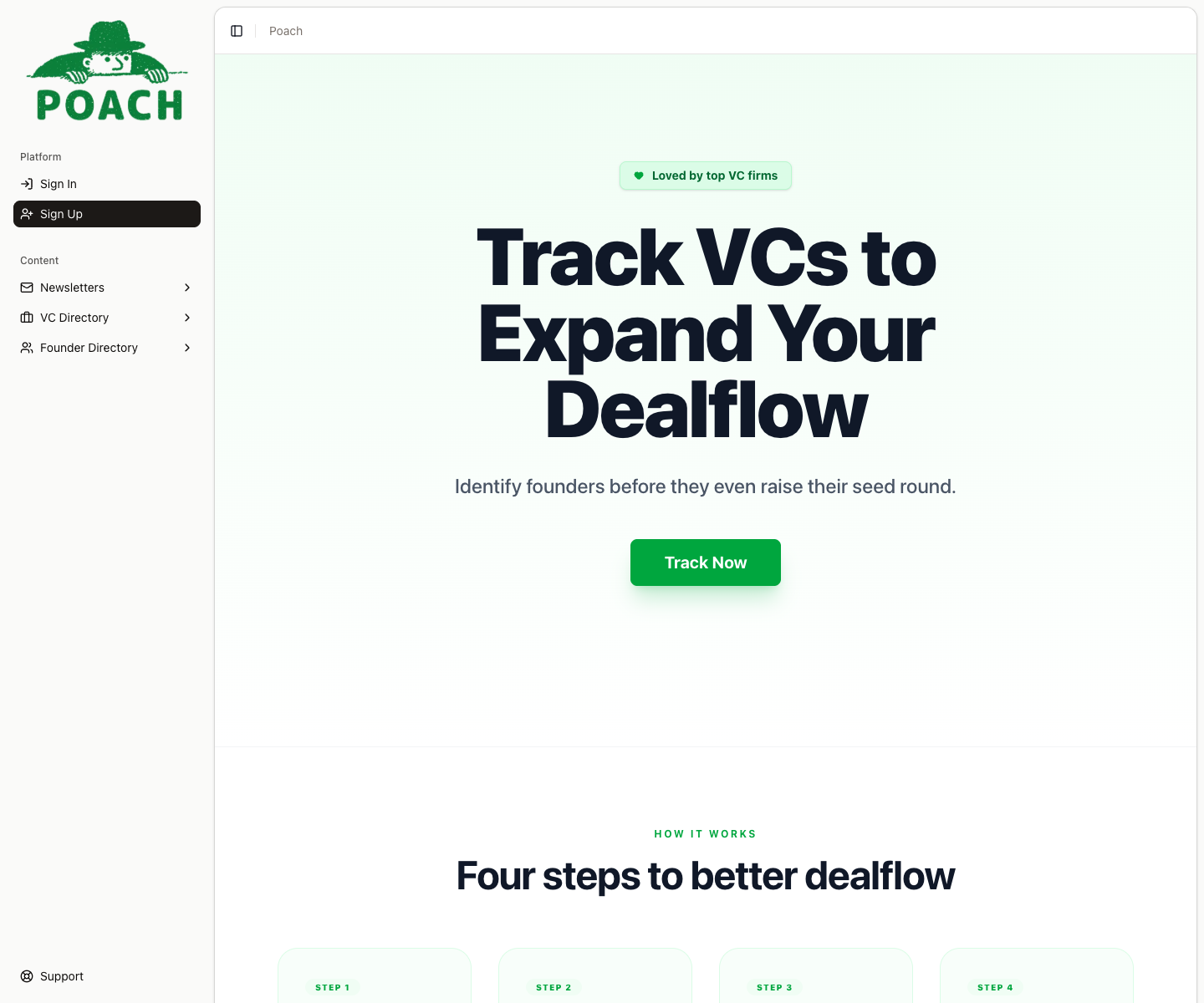 Poach VC landing page screenshot