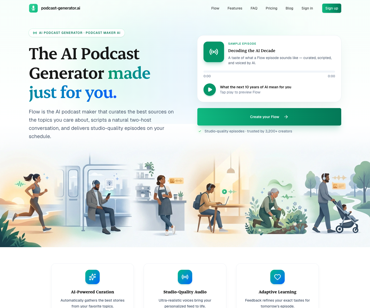 podcast-generator.ai landing page screenshot