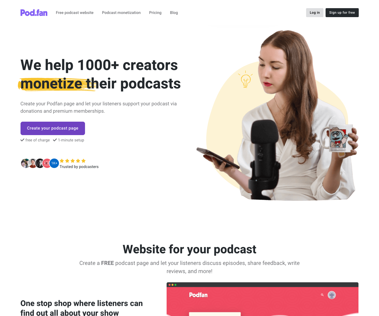 Podfan landing page screenshot