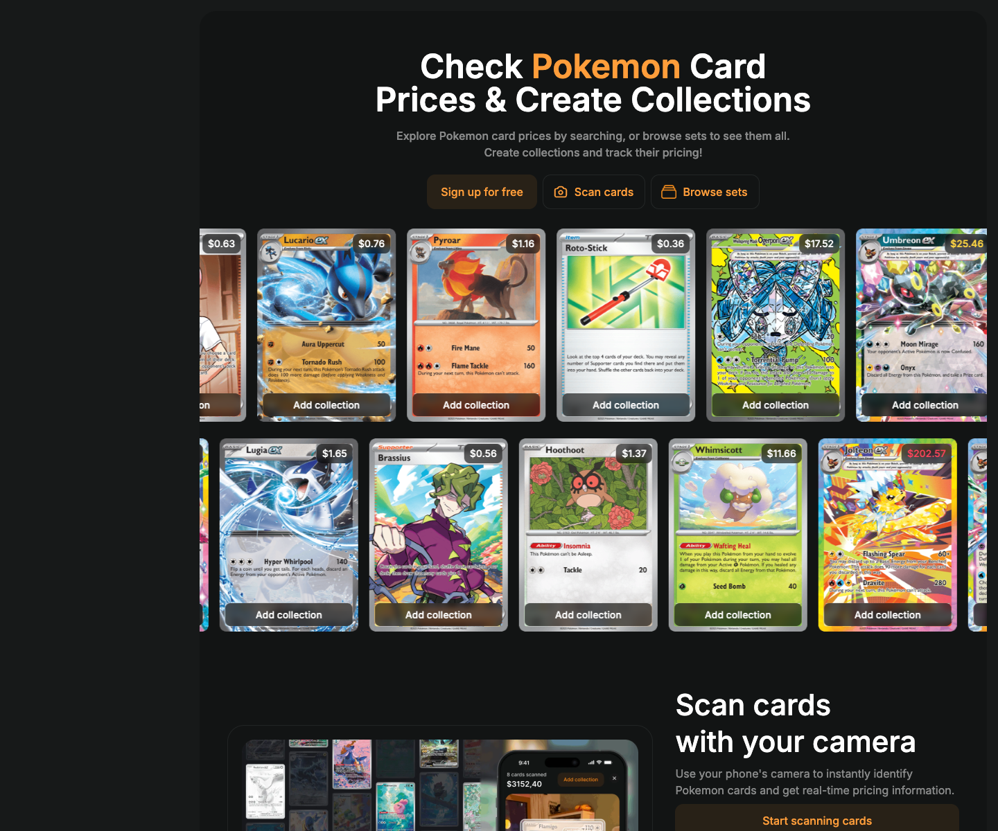 PokeScreener landing page screenshot