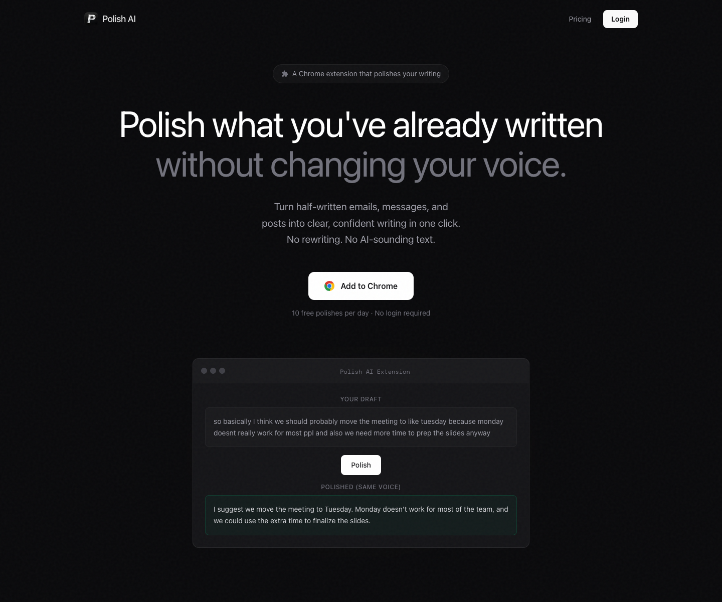 Polish AI landing page screenshot