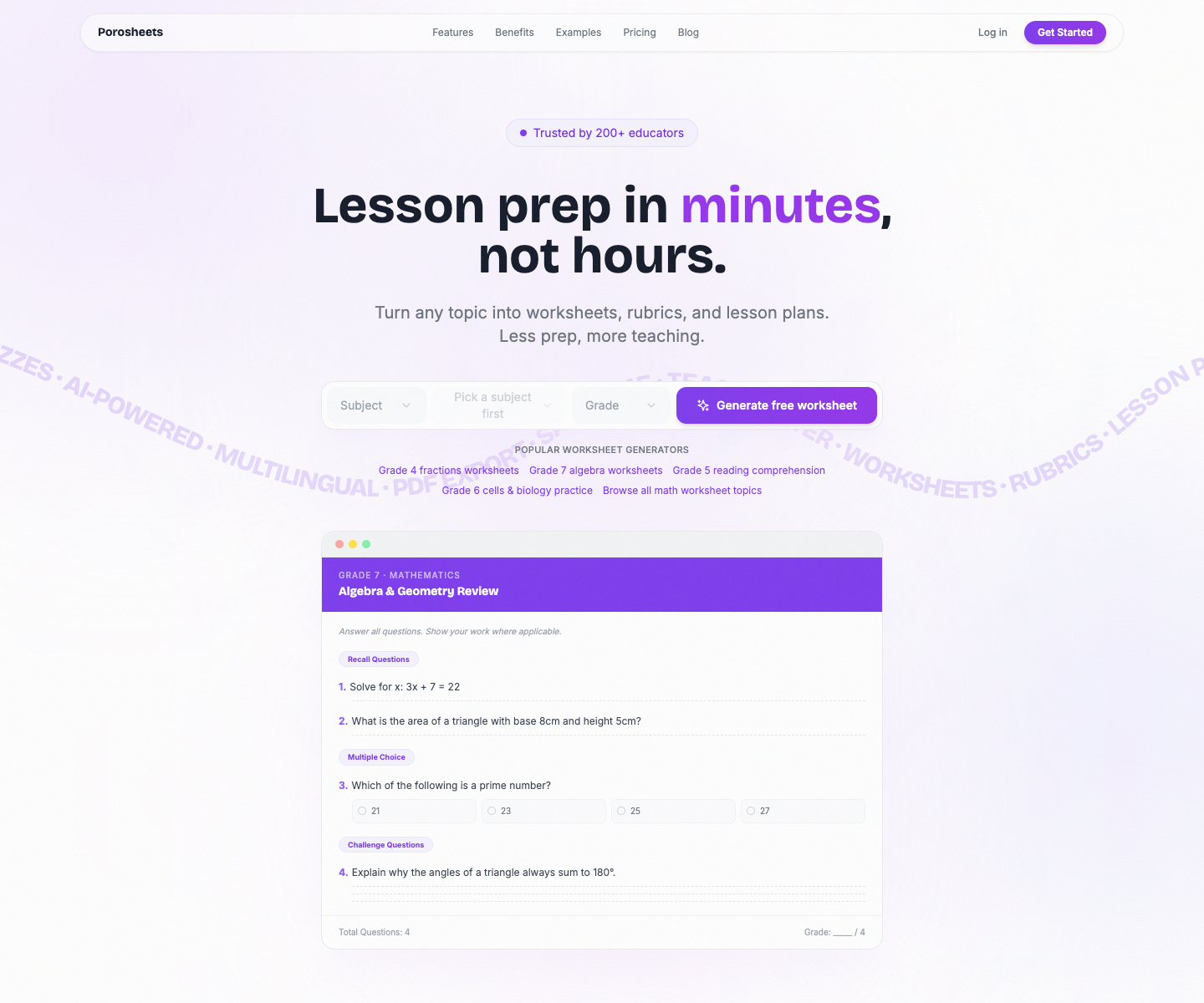 Porosheets landing page screenshot