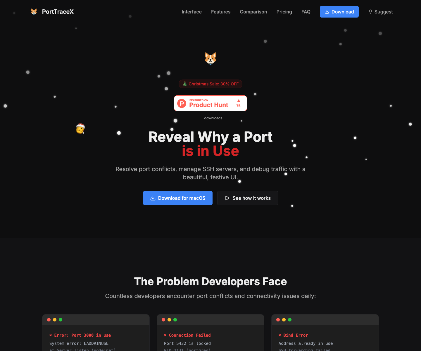 PortTraceX landing page screenshot