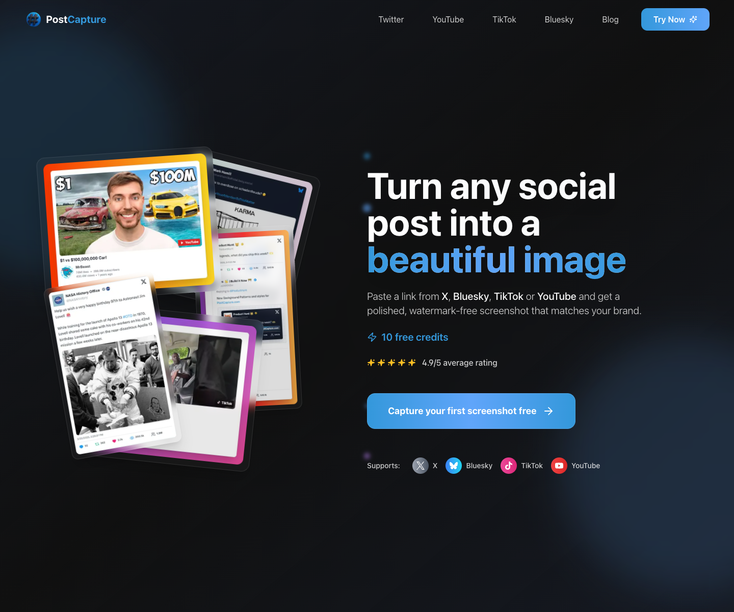 PostCapture landing page screenshot