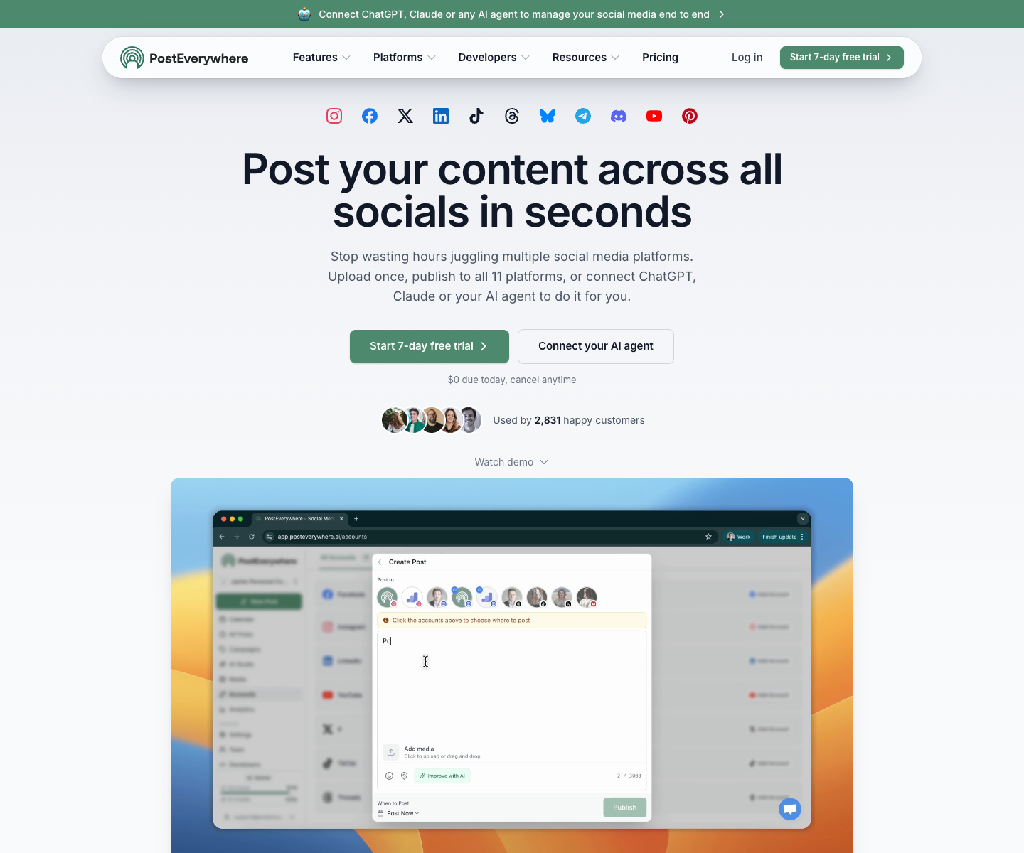 POSTEVERYWHERE LTD landing page screenshot
