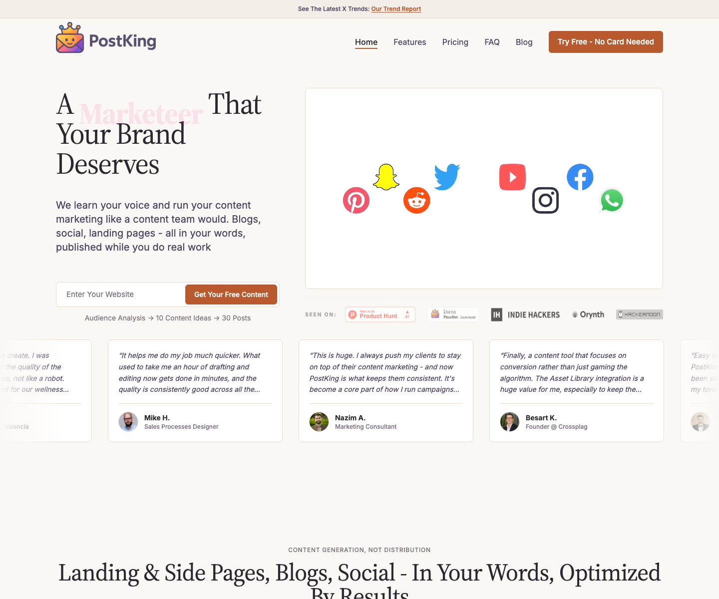 PostKing landing page screenshot
