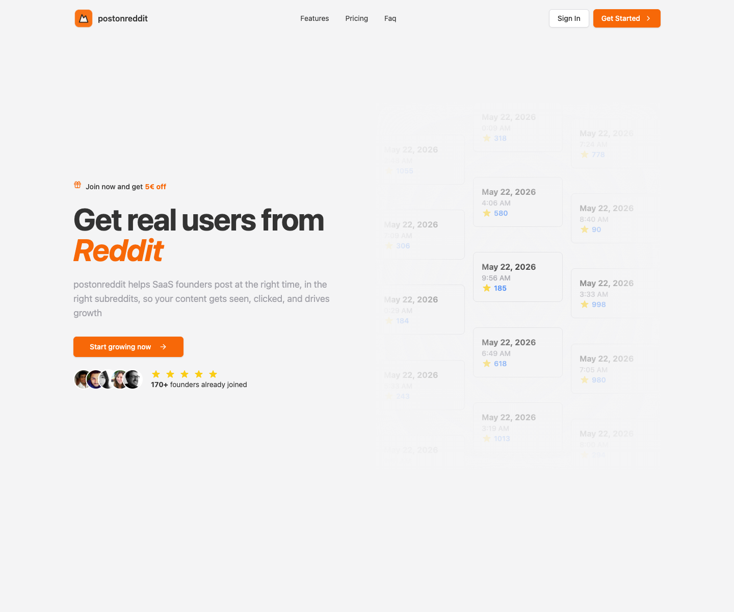postonreddit landing page screenshot