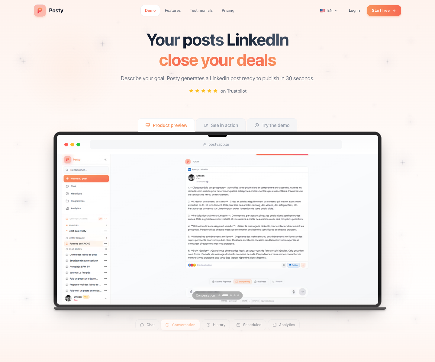Posty landing page screenshot