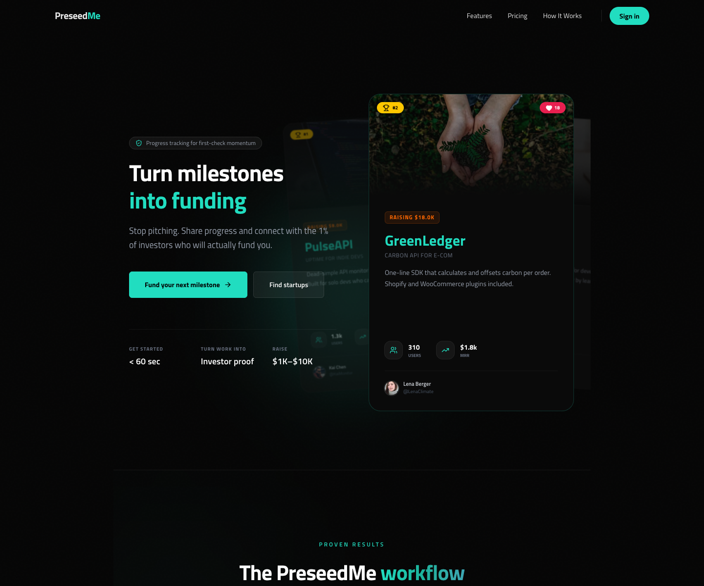 preseedme landing page screenshot