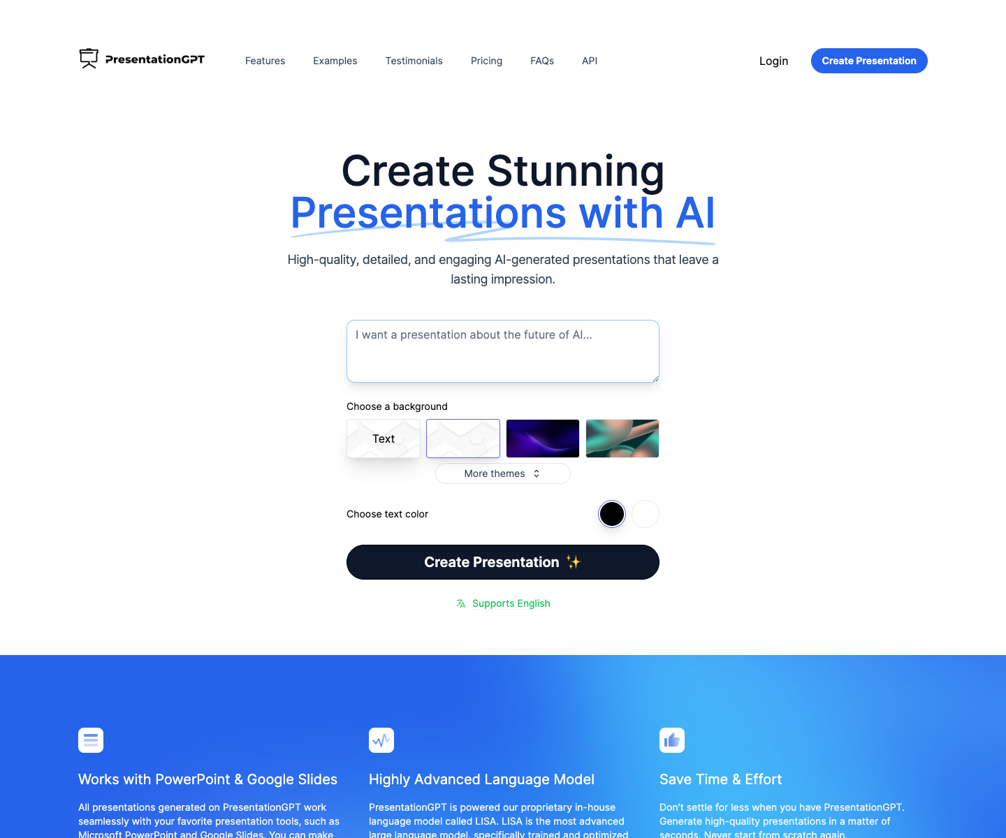 PresentationGPT landing page screenshot