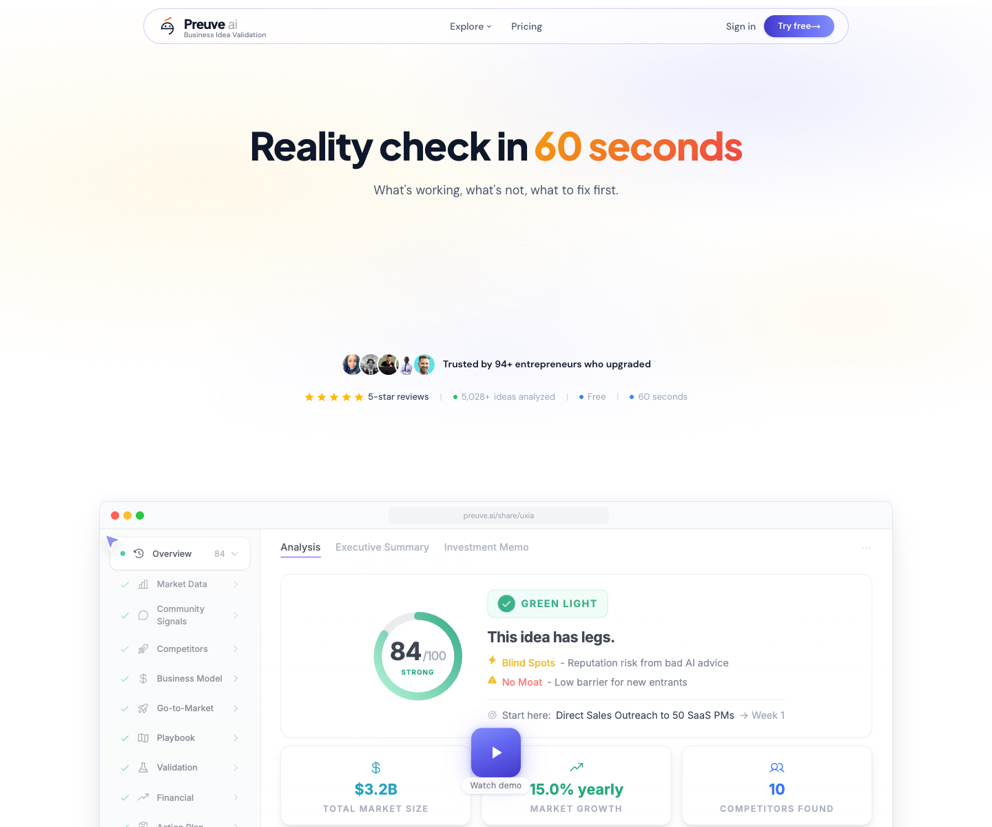 Preuve AI landing page screenshot
