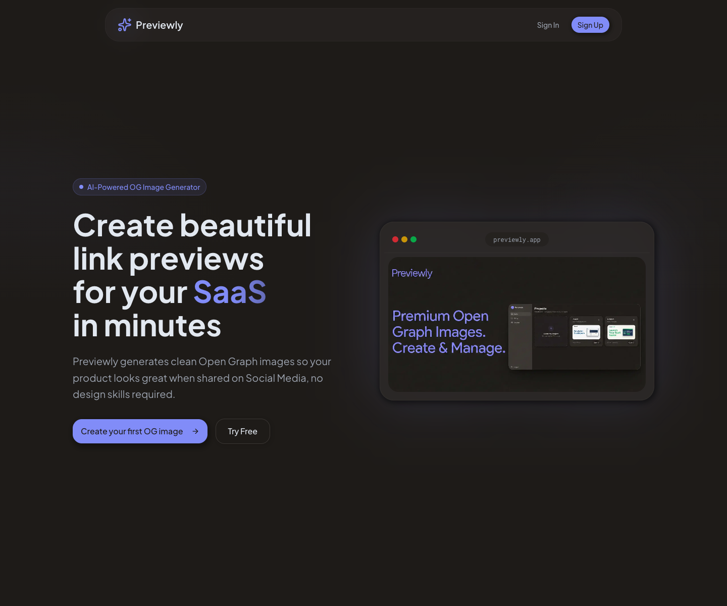 Previewly landing page screenshot