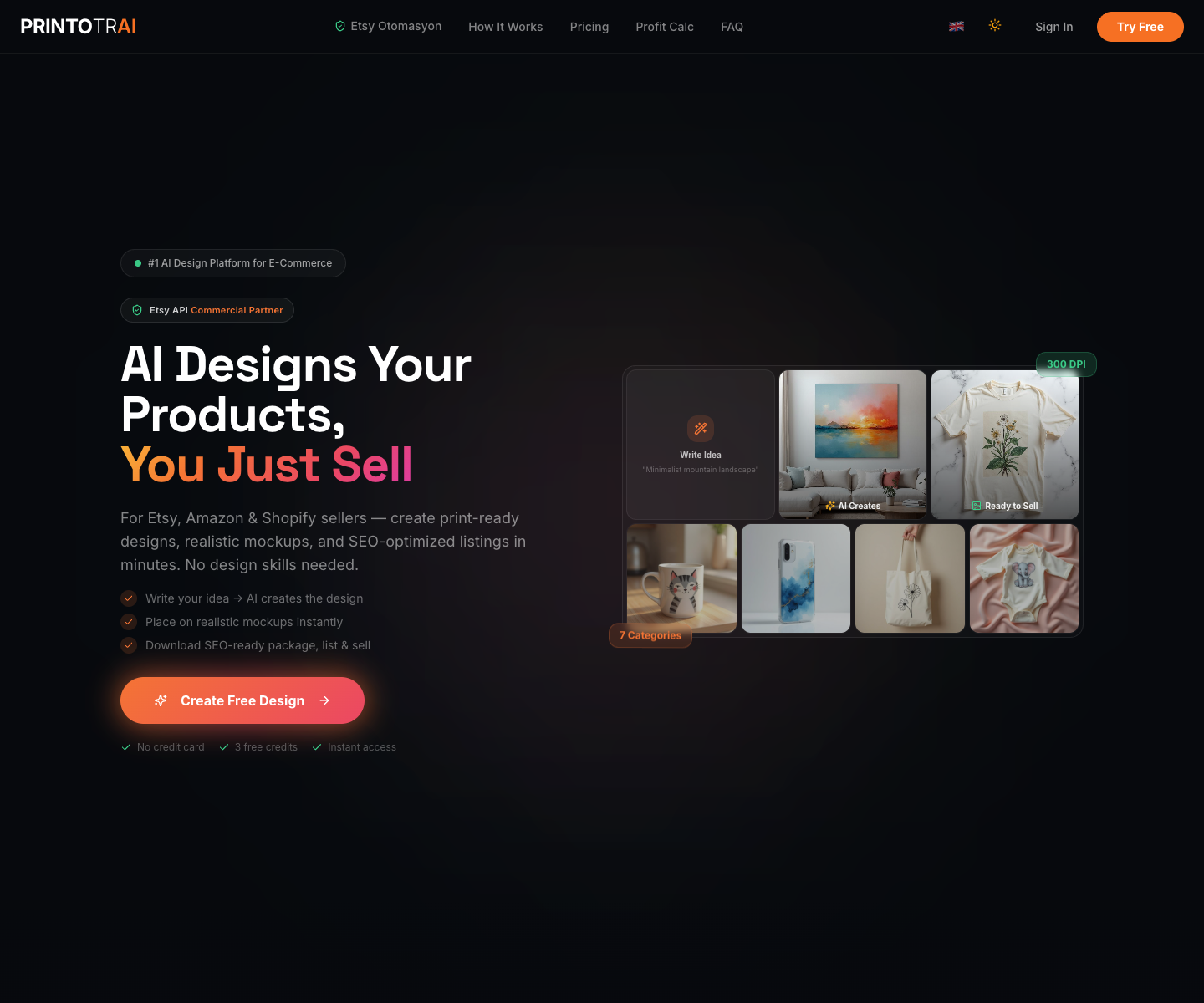 Printotr Aı landing page screenshot