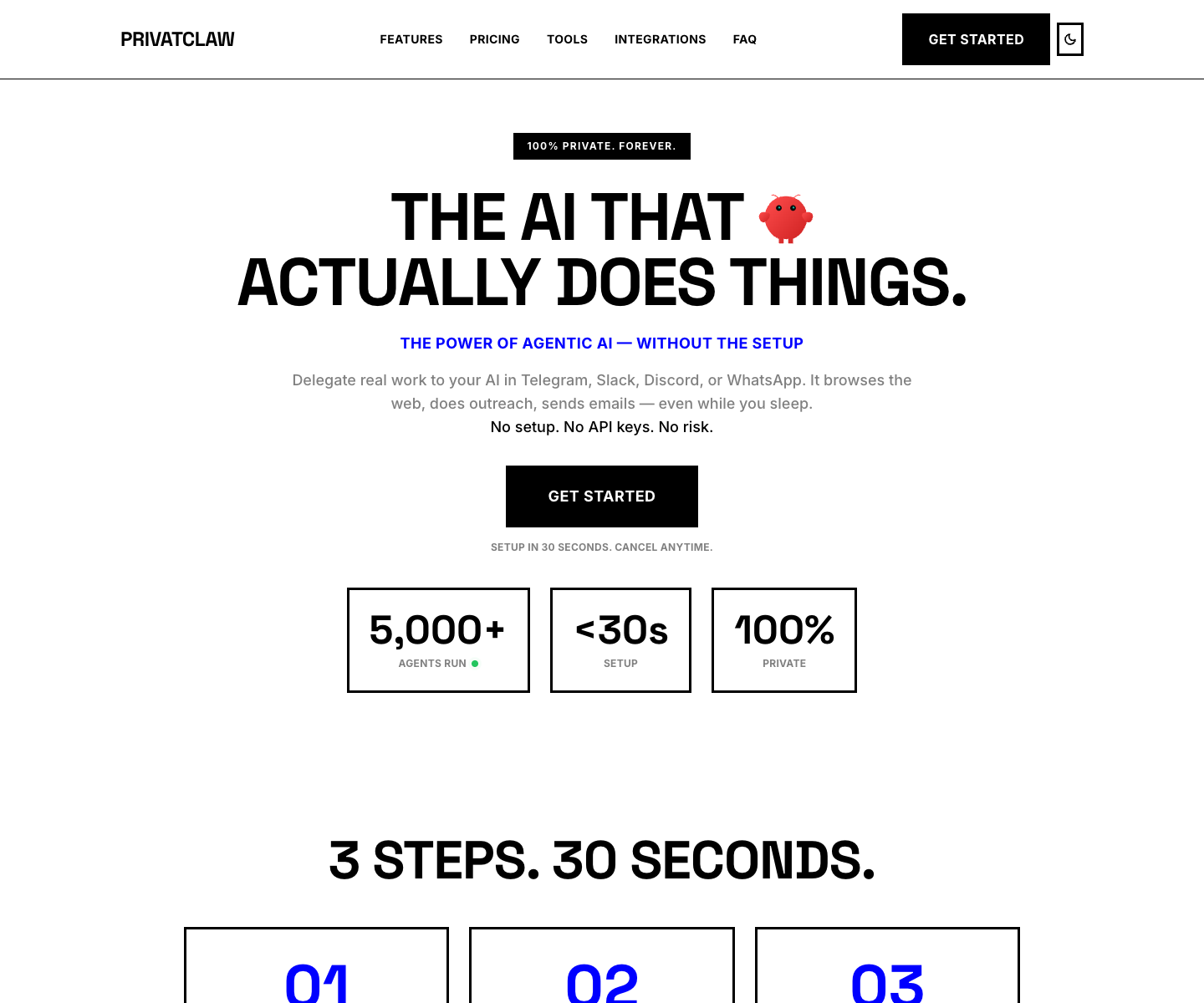 PrivatClaw landing page screenshot