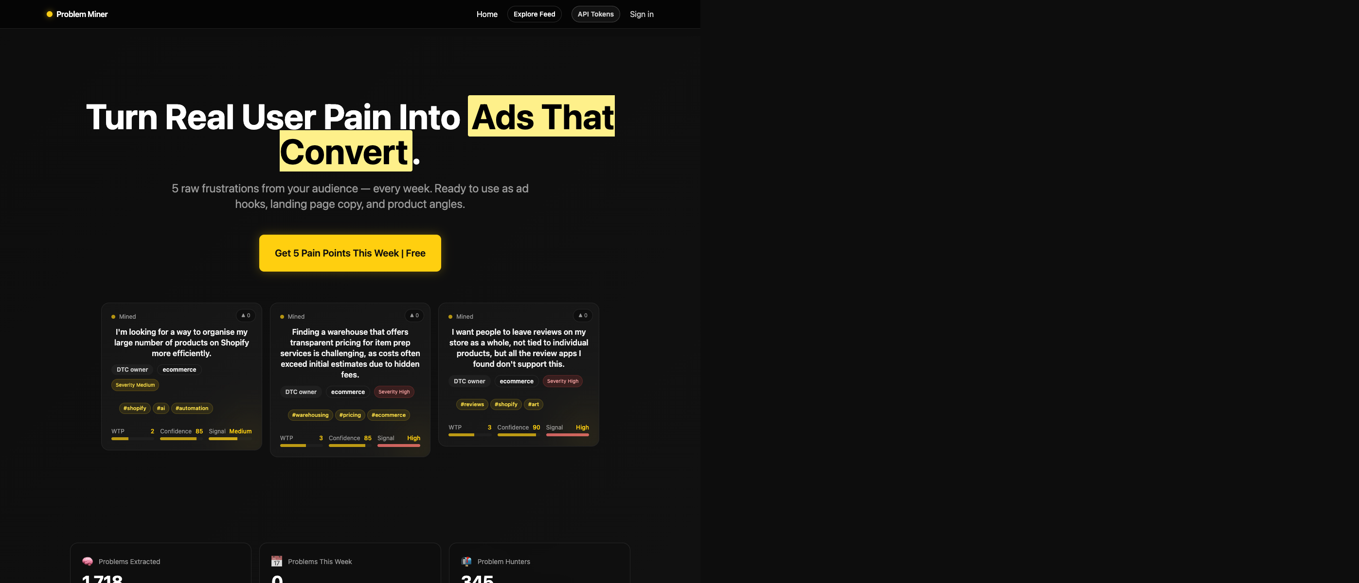Problem Miner landing page screenshot