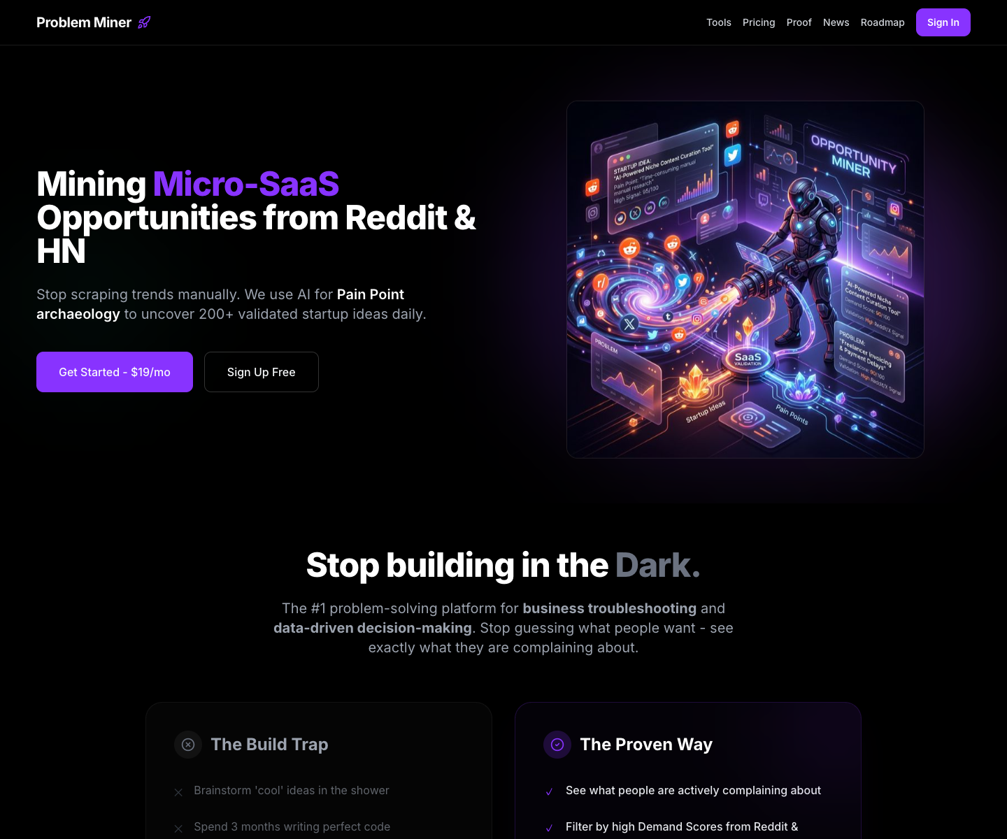 Problem Miner landing page screenshot