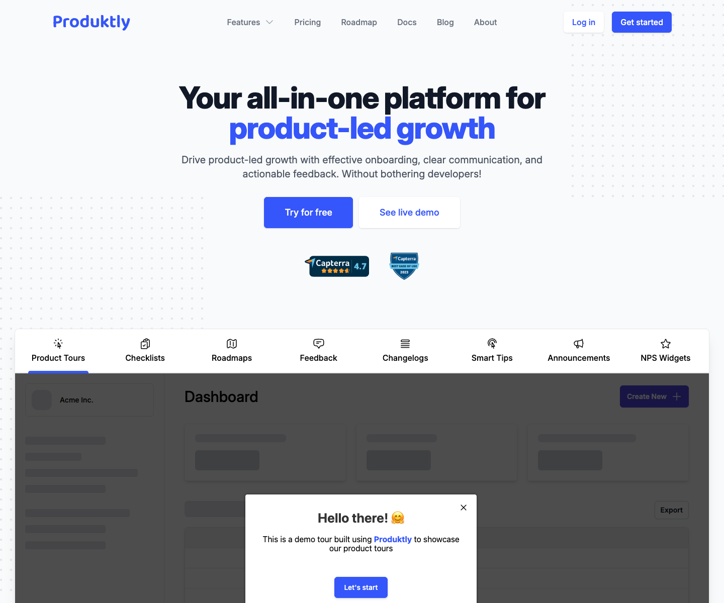 Produktly landing page screenshot