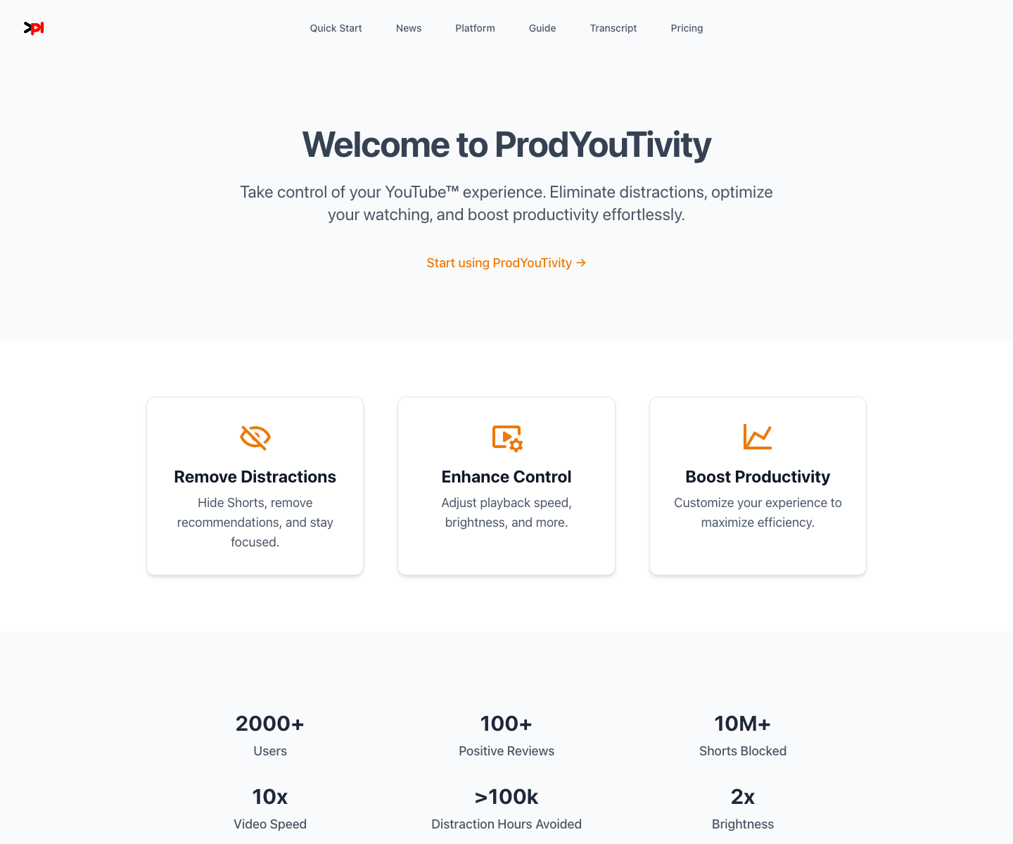 ProdYouTivity landing page screenshot