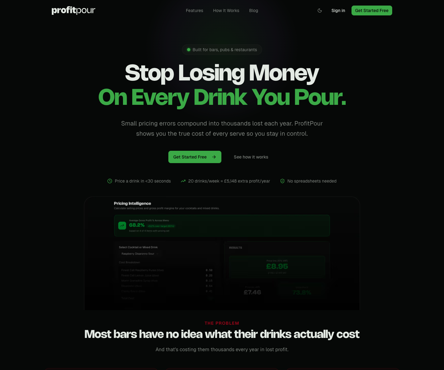 Profit Pour landing page screenshot