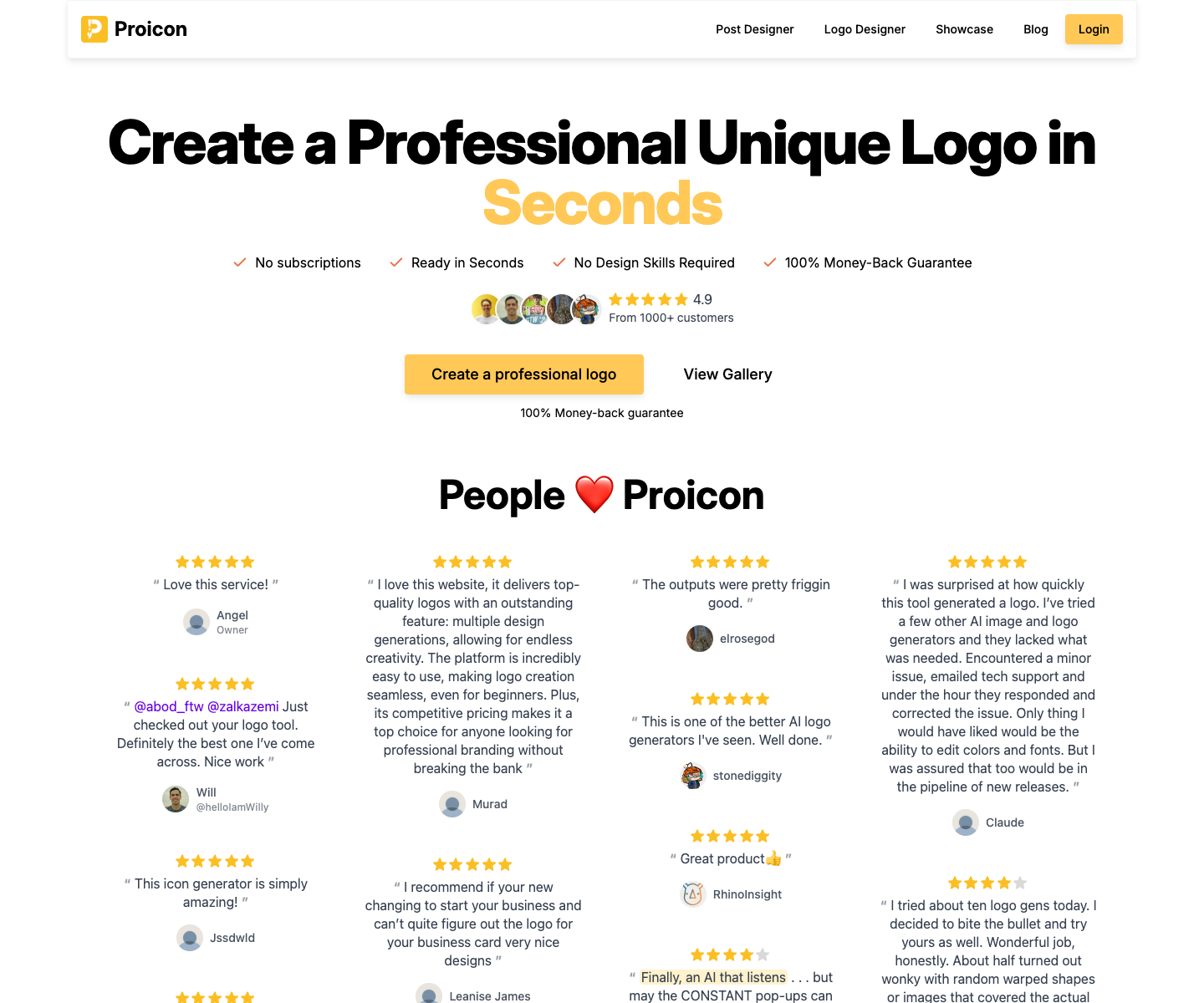 Proicon landing page screenshot
