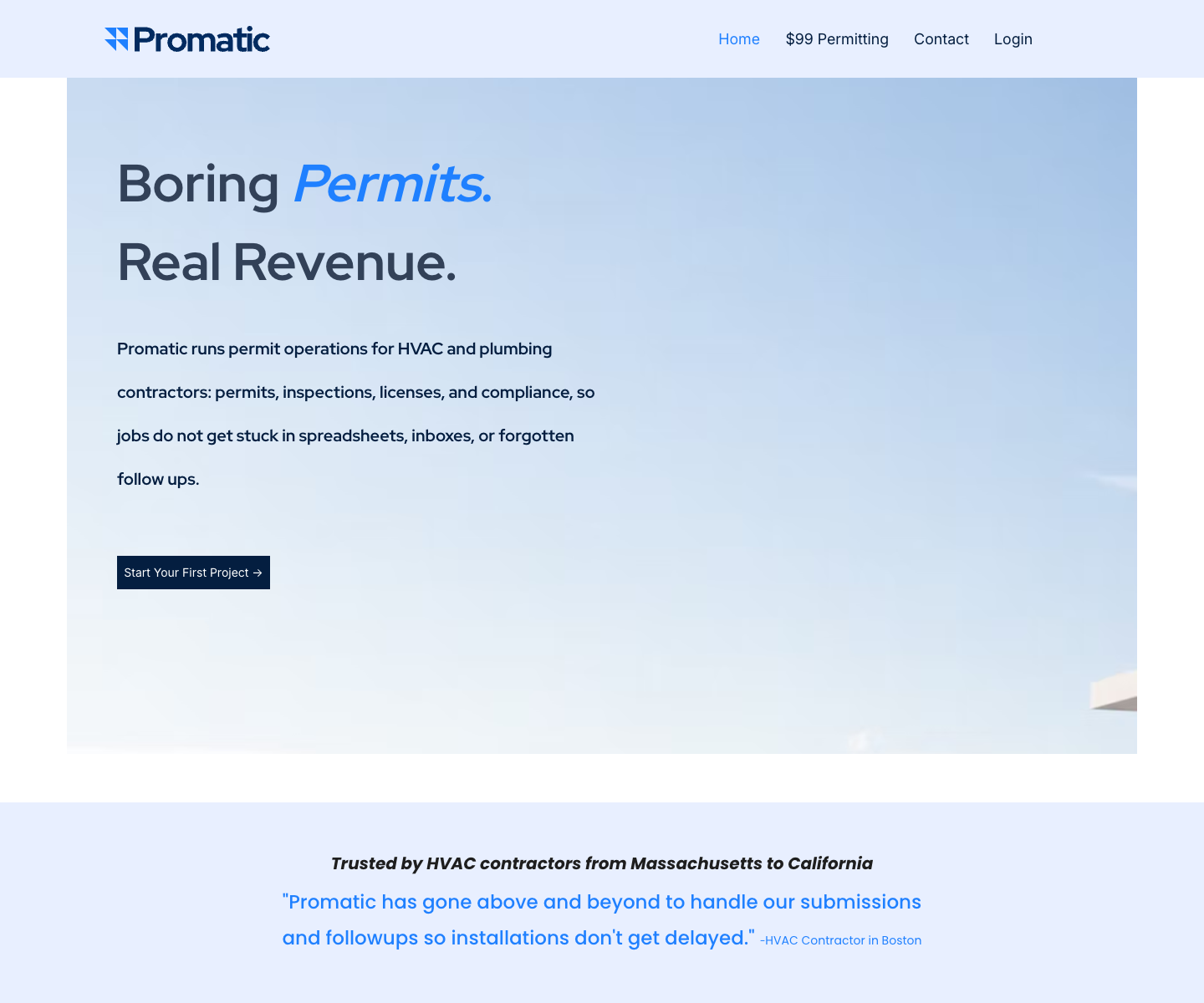 Promatic landing page screenshot