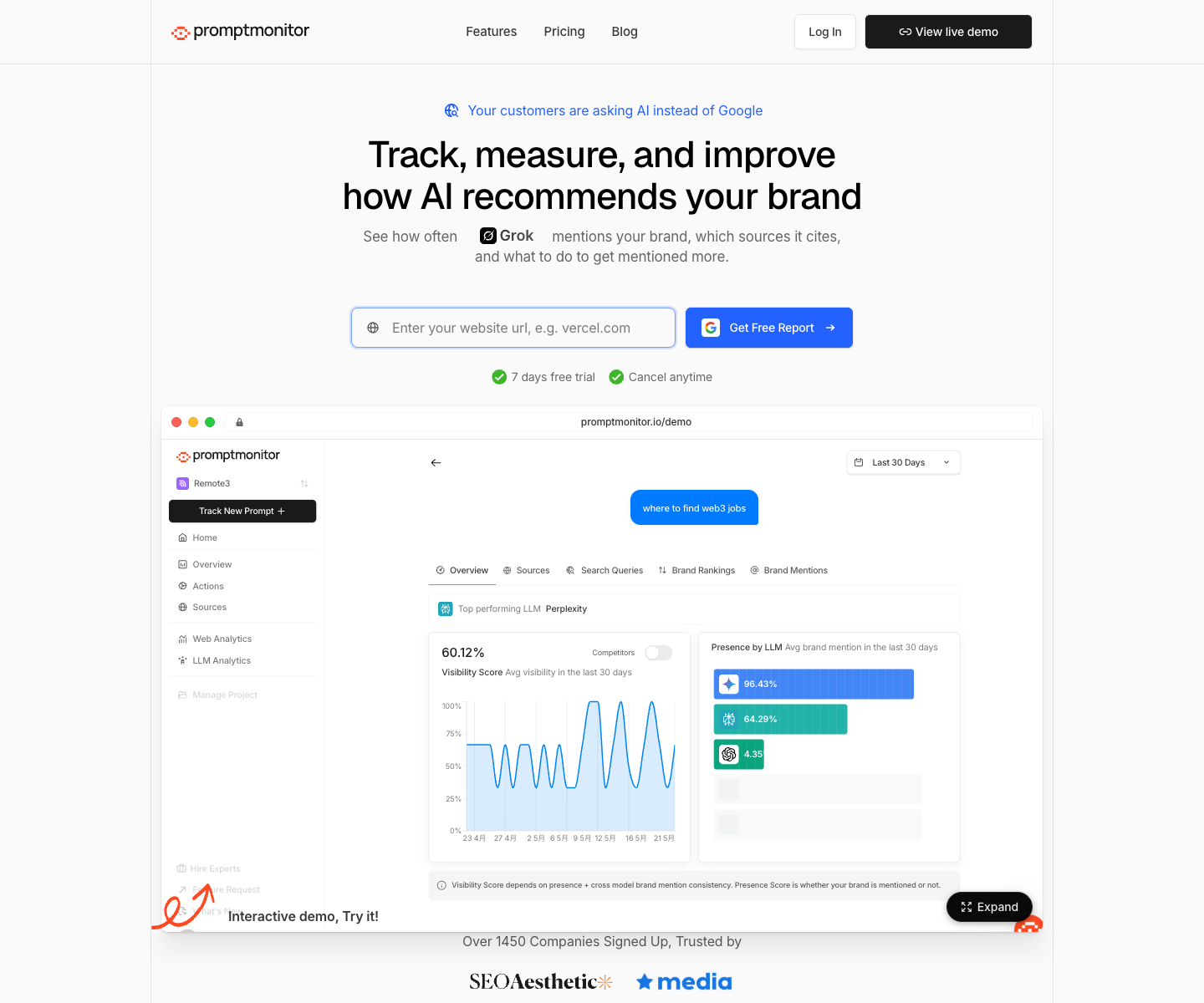 Promptmonitor - AI Visibility / GEO Tracker landing page screenshot